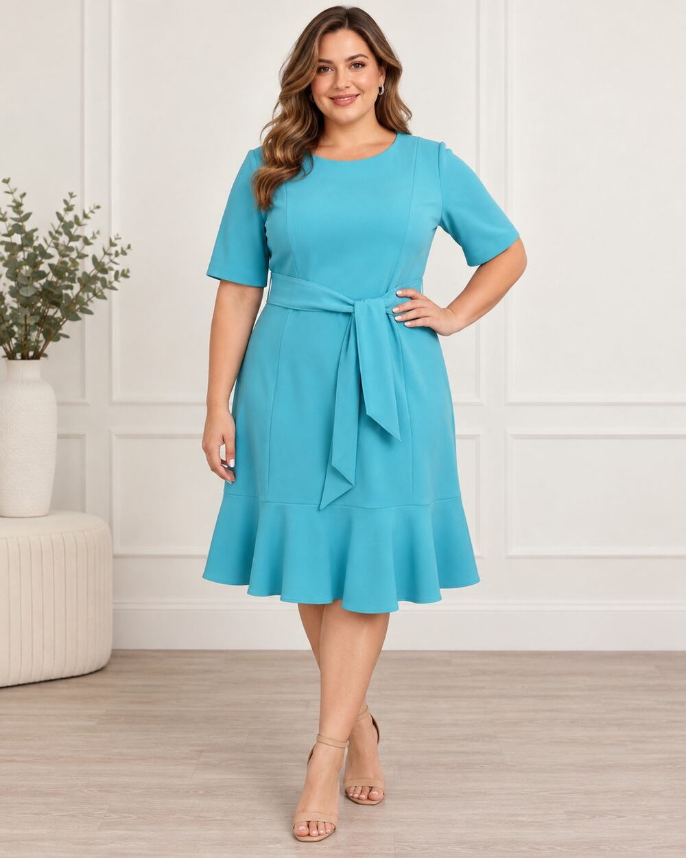 Adrianna Papell Turquoise Crepe Tie Front Flounce Dress Size 14 NWT
